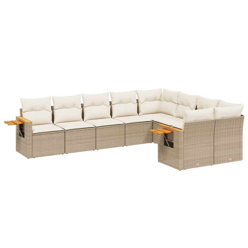 Set canapele de grădină, 9 piese, cu perne, bej, poliratan