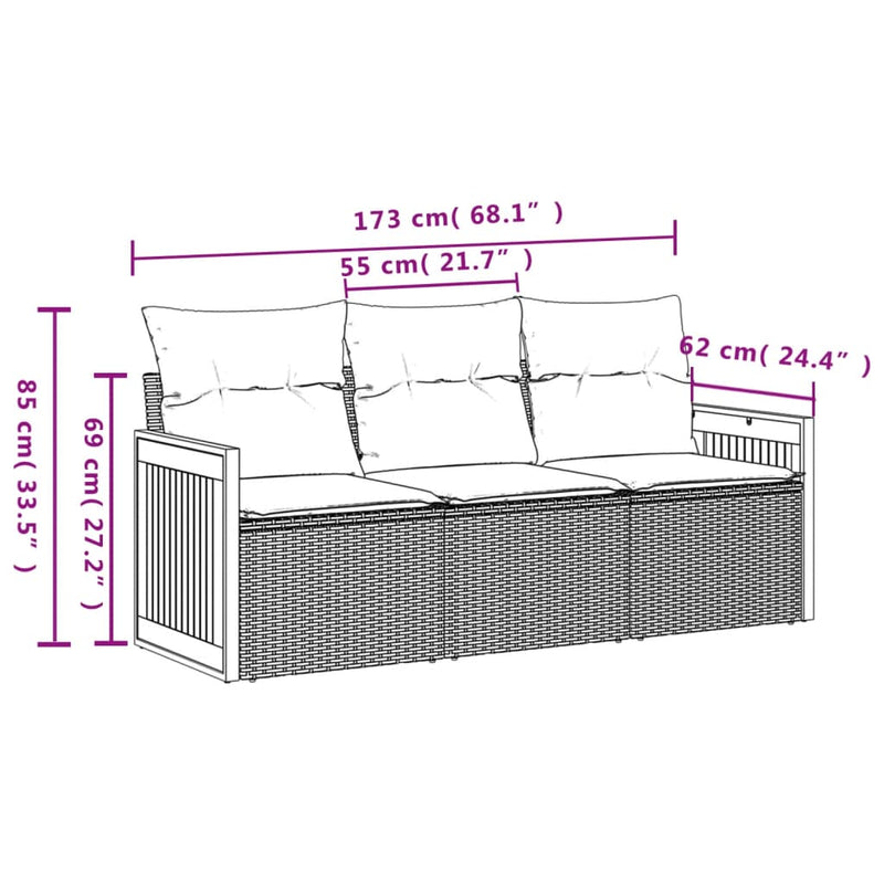 Set mobilier de grădină cu perne, 3 piese, negru, poliratan