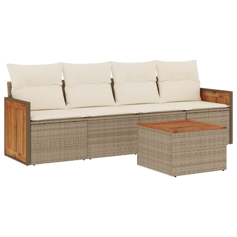 Set canapele de grădină cu perne, 5 piese, bej, poliratan