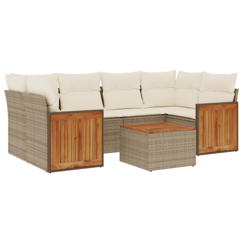 Set canapele de grădină, 7 piese, cu perne, bej, poliratan
