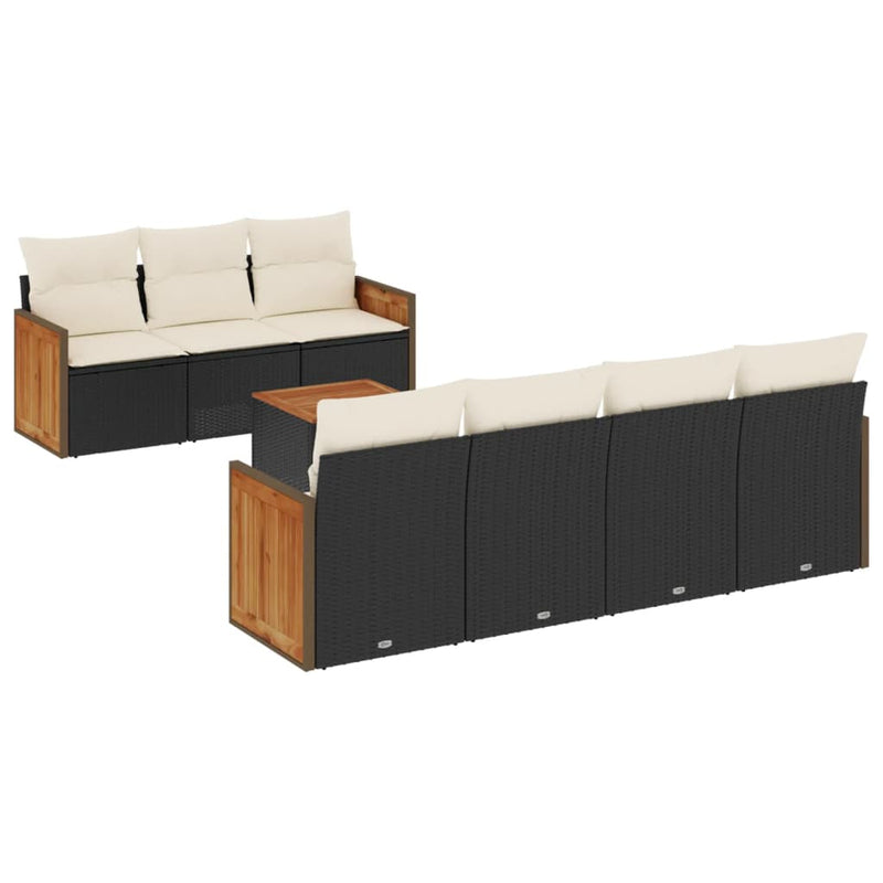 Set mobilier de grădină cu perne, 8 piese, negru, poliratan