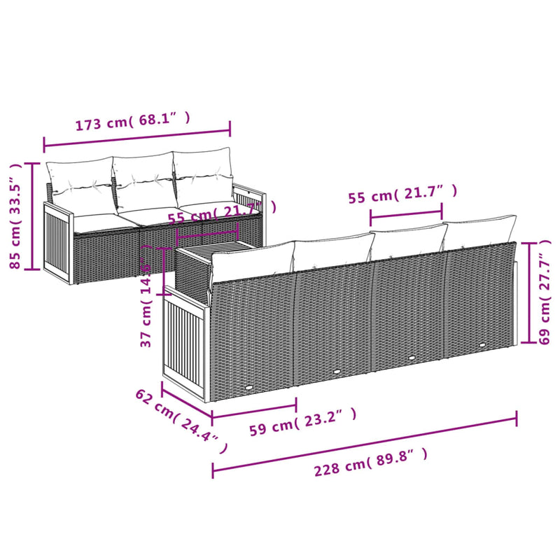 Set mobilier de grădină cu perne, 8 piese, negru, poliratan