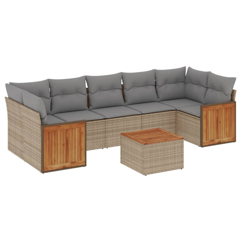Set canapele de grădină, 8 piese, cu perne, bej, poliratan