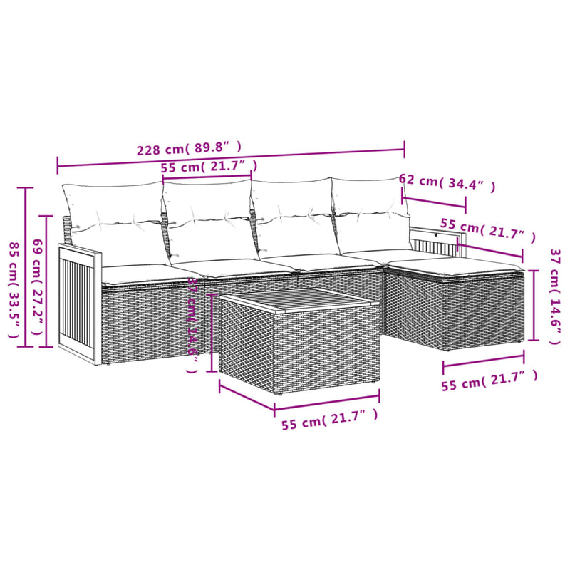 Set mobilier grădină cu perne, 6 piese, gri, poliratan
