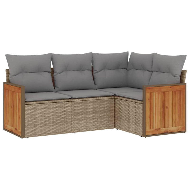 Set canapele de grădină, 4 piese, cu perne, bej, poliratan