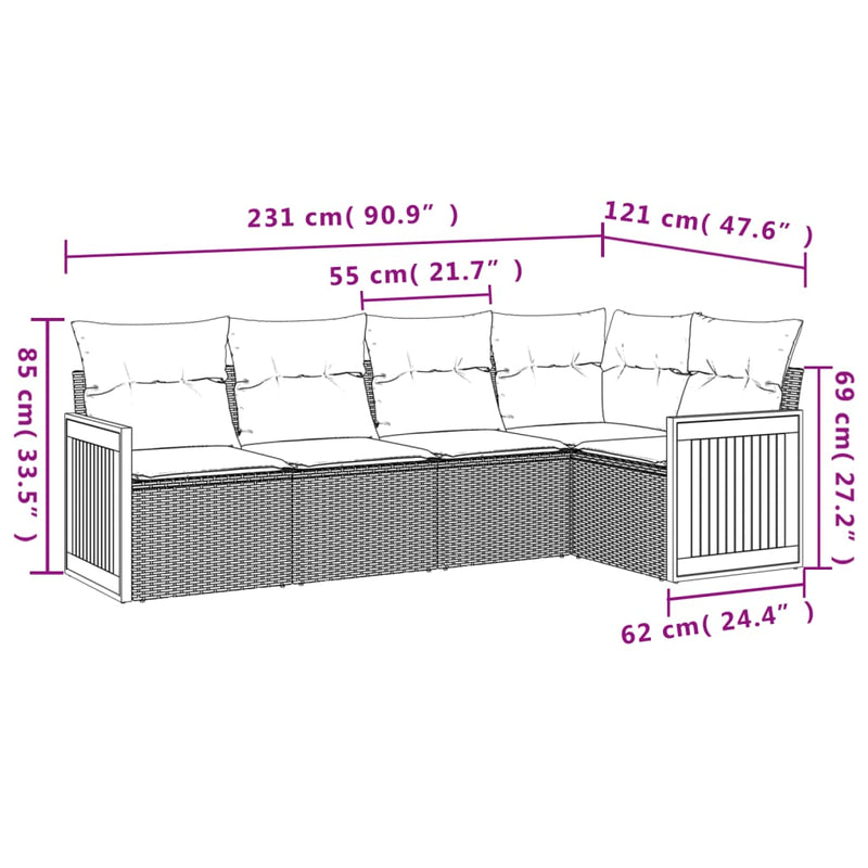 Set canapele de grădină cu perne, 5 piese, bej, poliratan