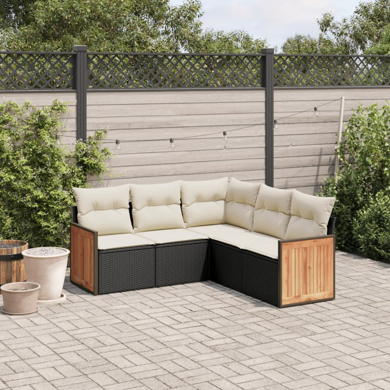 Set mobilier de grădină cu perne, 5 piese, negru, poliratan