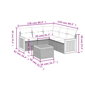 Set mobilier grădină cu perne, 6 piese, gri, poliratan