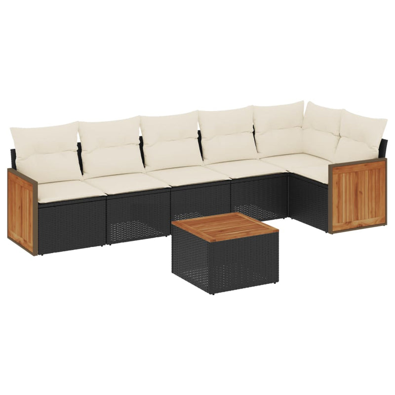 Set canapele de grădină cu perne, 7 piese, negru, poliratan