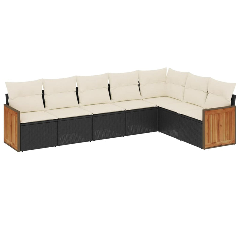 Set canapele de grădină cu perne, 7 piese, negru, poliratan