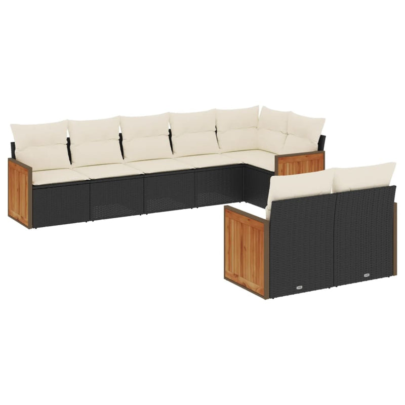 Set mobilier de grădină cu perne, 8 piese, negru, poliratan