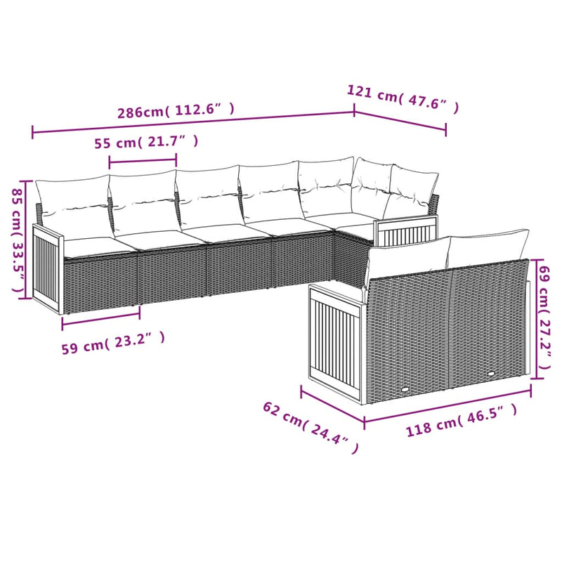 Set mobilier de grădină cu perne, 8 piese, negru, poliratan