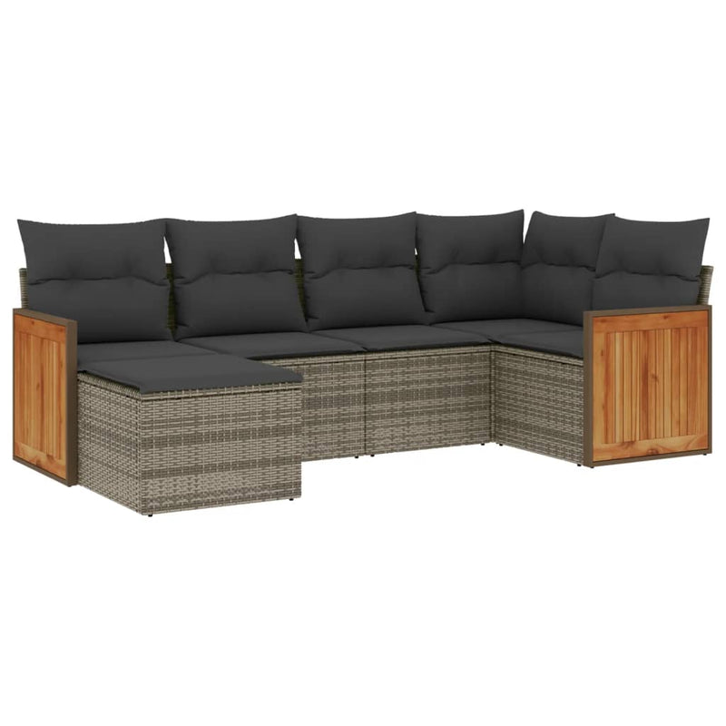 Set mobilier grădină cu perne, 6 piese, gri, poliratan