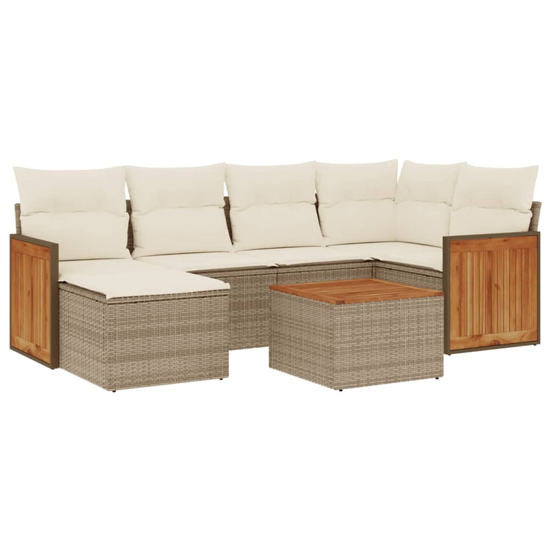 Set canapele de grădină, 7 piese, cu perne, bej, poliratan