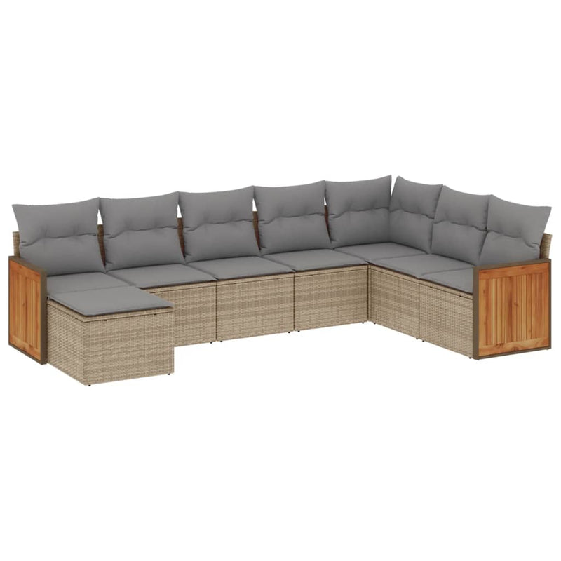 Set canapele de grădină, 8 piese, cu perne, bej, poliratan