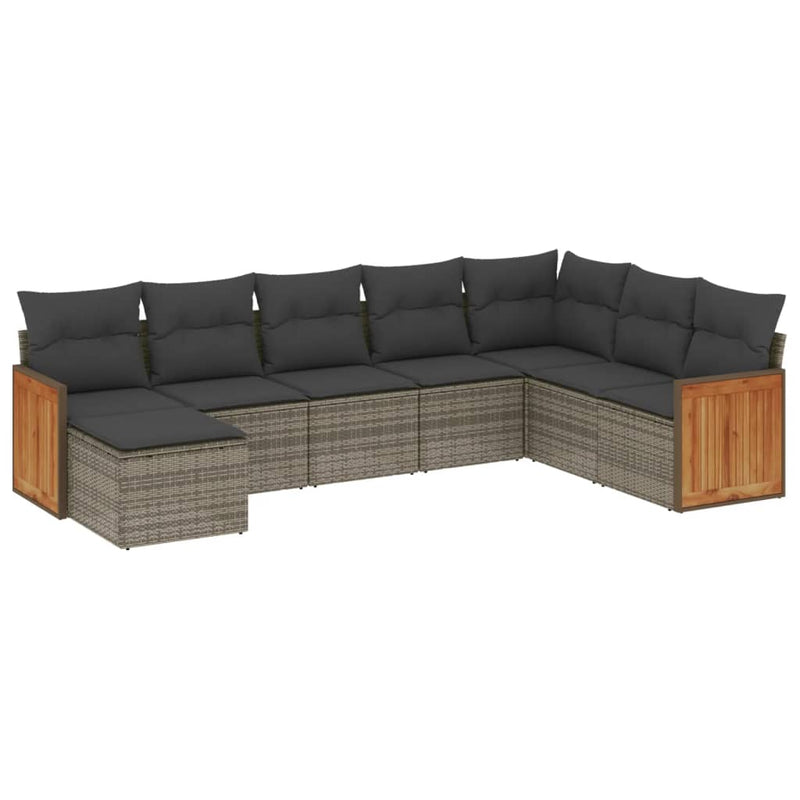 Set canapele de grădină cu perne, 8 piese, gri, poliratan