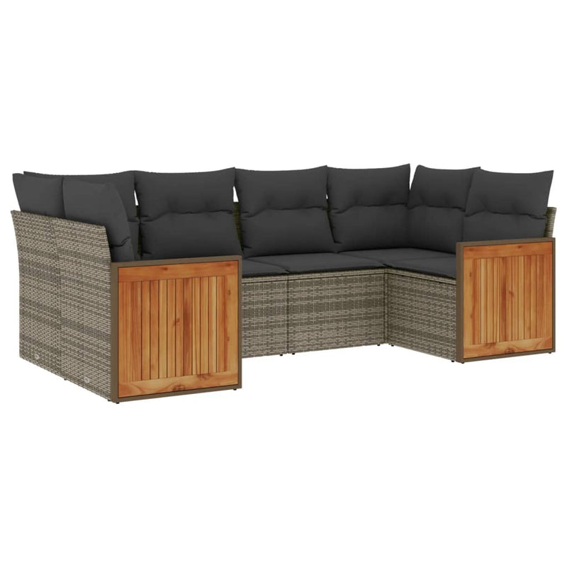Set mobilier grădină cu perne, 6 piese, gri, poliratan