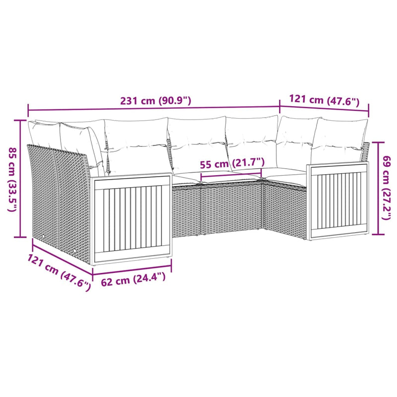 Set mobilier grădină cu perne, 6 piese, gri, poliratan
