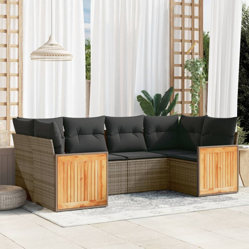 Set mobilier grădină cu perne, 6 piese, gri, poliratan