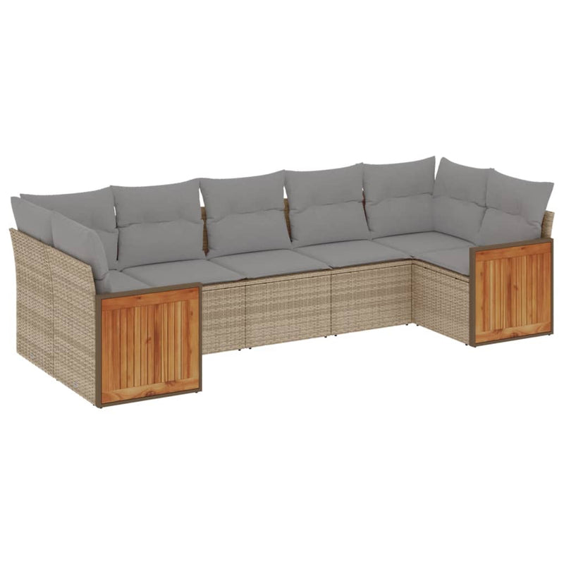 Set canapele de grădină, 7 piese, cu perne, bej, poliratan