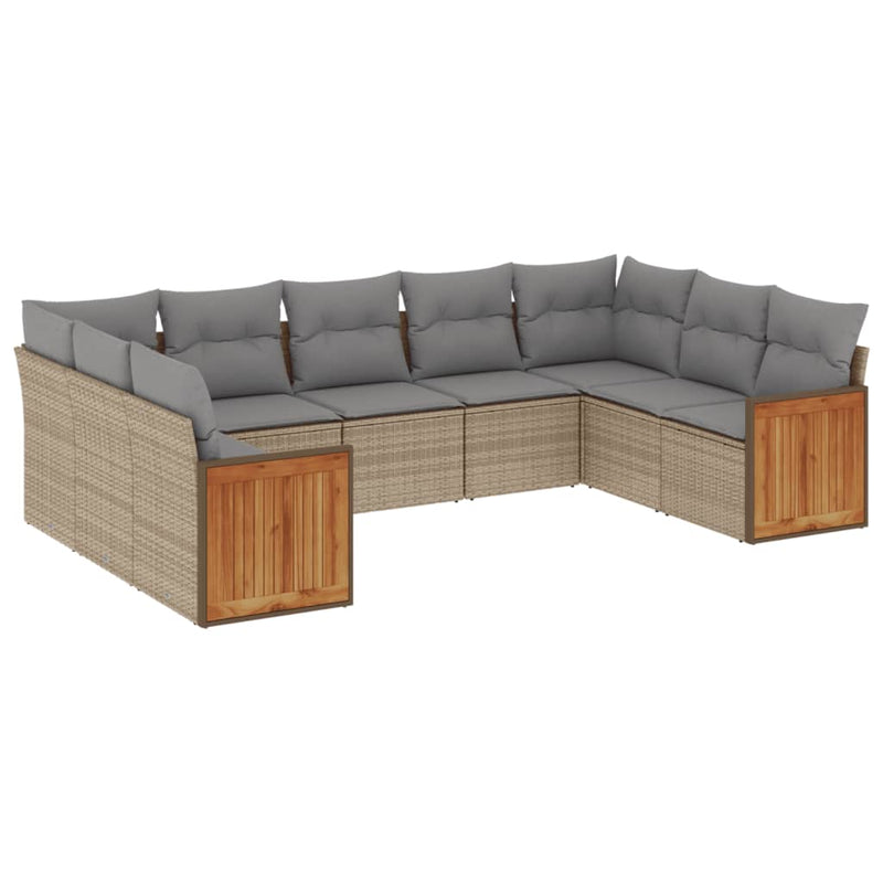 Set canapele de grădină, 9 piese, cu perne, bej, poliratan