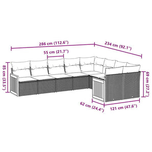 Set mobilier de grădină cu perne, 9 piese, negru, poliratan
