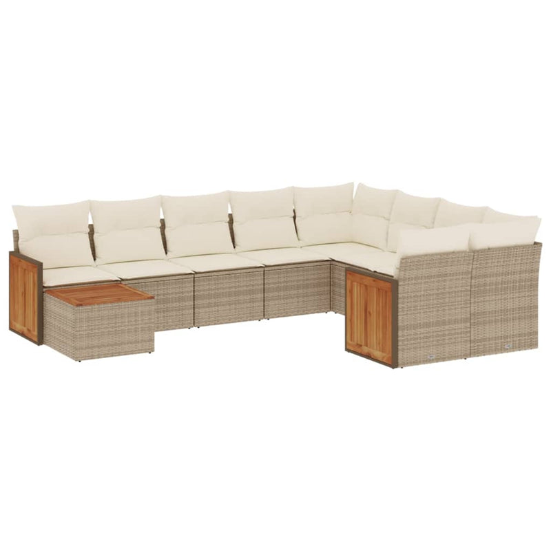 Set canapele de grădină cu perne, 10 piese, bej, poliratan