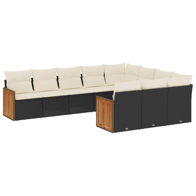 Set canapele de grădină cu perne, 10 piese, negru, poliratan