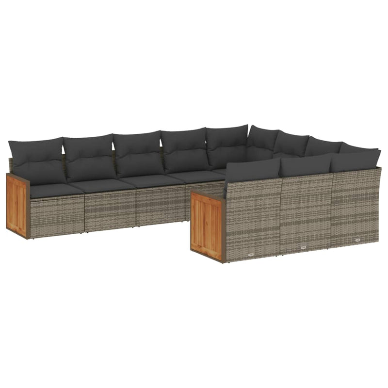 Set mobilier de grădină cu perne, 10 piese, gri, poliratan