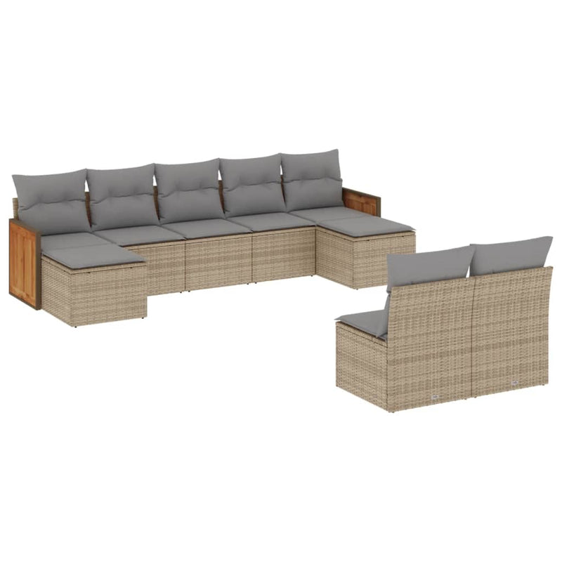 Set canapele de grădină, 9 piese, cu perne, bej, poliratan
