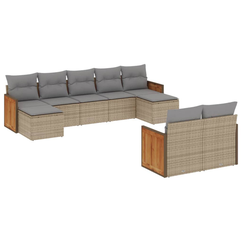 Set canapele de grădină, 9 piese, cu perne, bej, poliratan