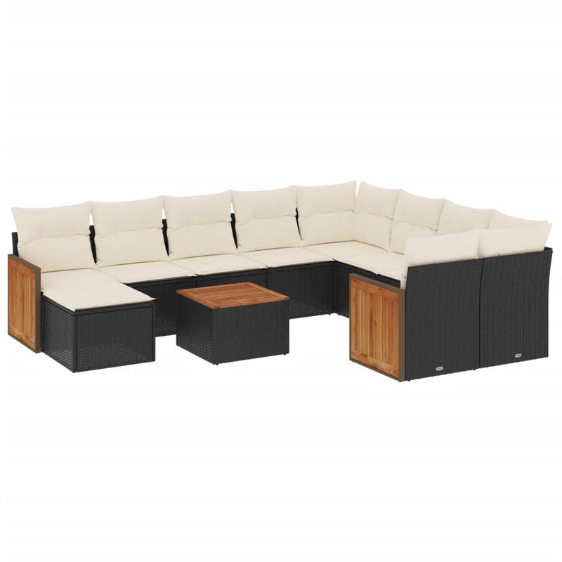 Set canapele de grădină cu perne, 11 piese, negru, poliratan