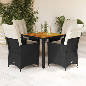 Set mobilier de grădină cu perne, 5 piese, negru, poliratan