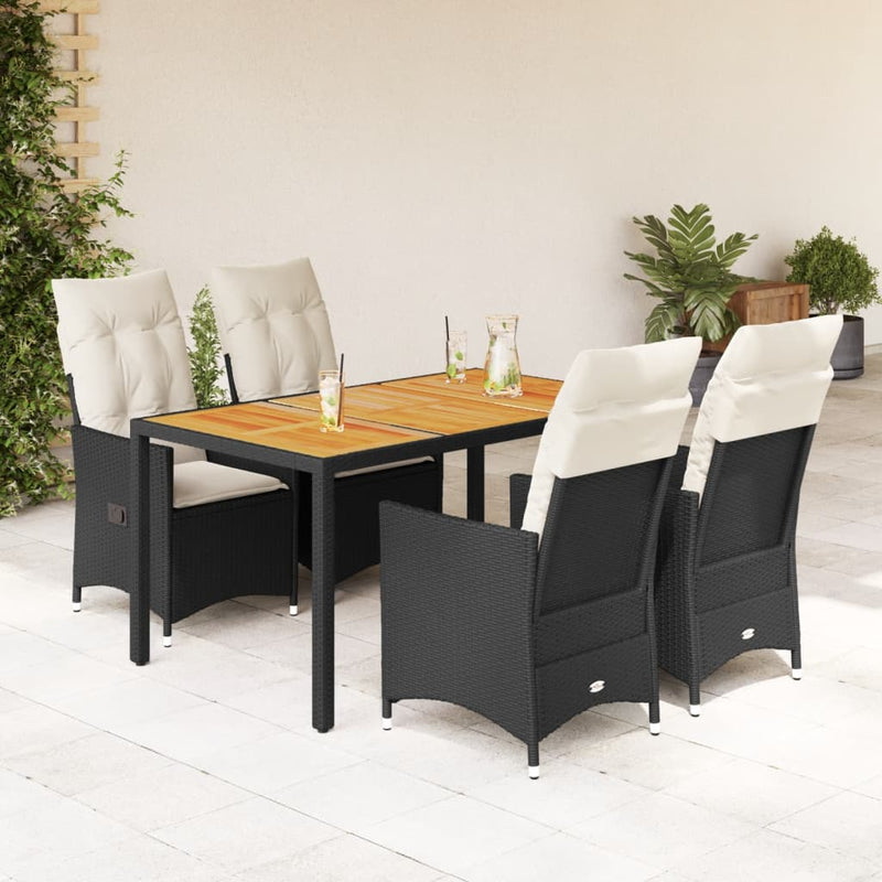 Set mobilier de grădină cu perne, 5 piese, negru, poliratan