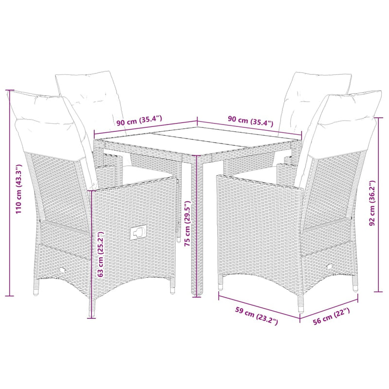 Set mobilier de grădină cu perne, 5 piese, negru, poliratan