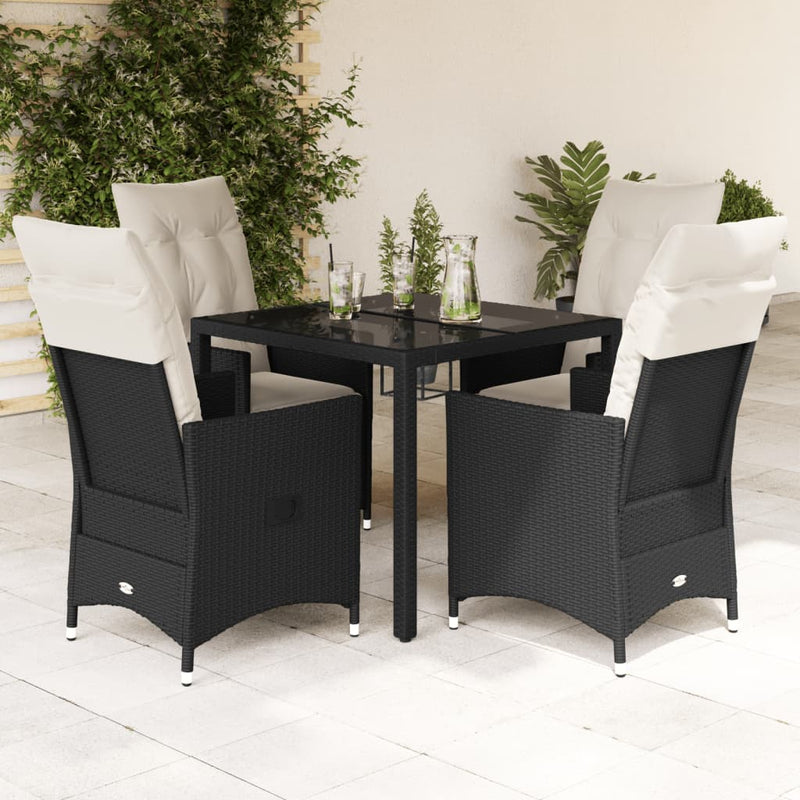 Set mobilier de grădină cu perne, 5 piese, negru, poliratan