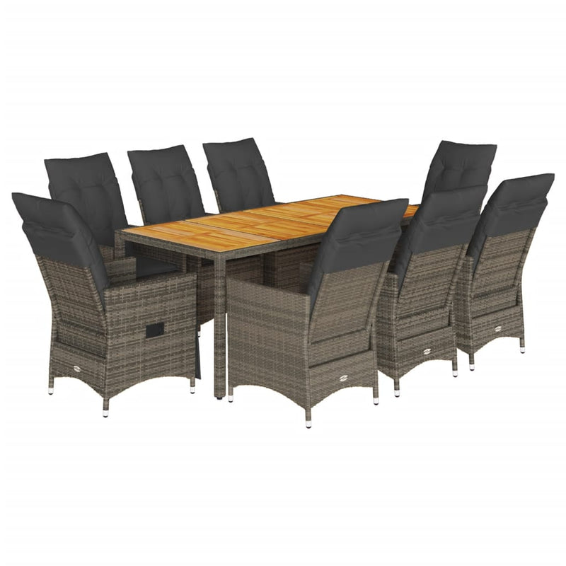Set mobilier grădină cu perne, 9 piese, gri, poliratan