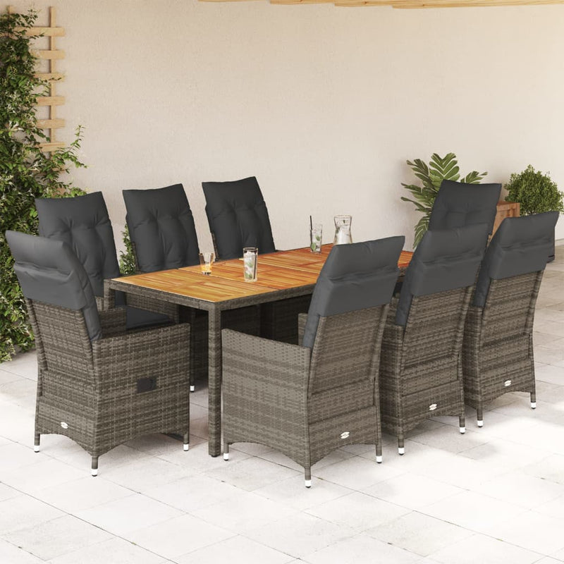 Set mobilier grădină cu perne, 9 piese, gri, poliratan