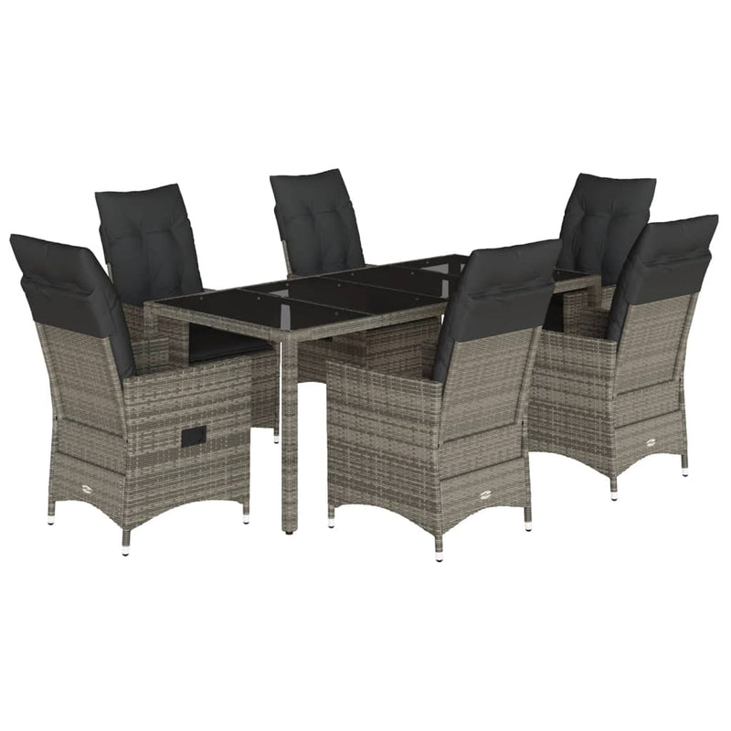 Set mobilier de grădină cu perne, 7 piese, gri, poliratan