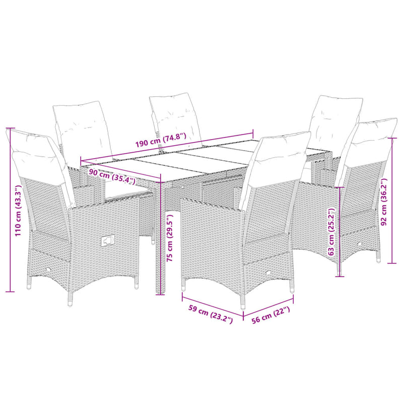 Set mobilier de grădină cu perne, 7 piese, gri, poliratan