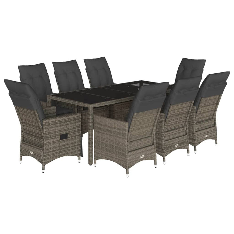 Set mobilier grădină cu perne, 9 piese, gri, poliratan