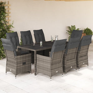Set mobilier grădină cu perne, 9 piese, gri, poliratan