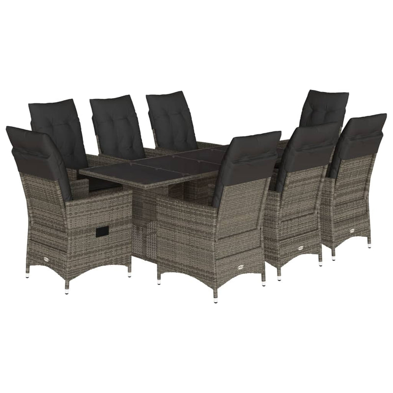 Set mobilier grădină cu perne, 9 piese, gri, poliratan