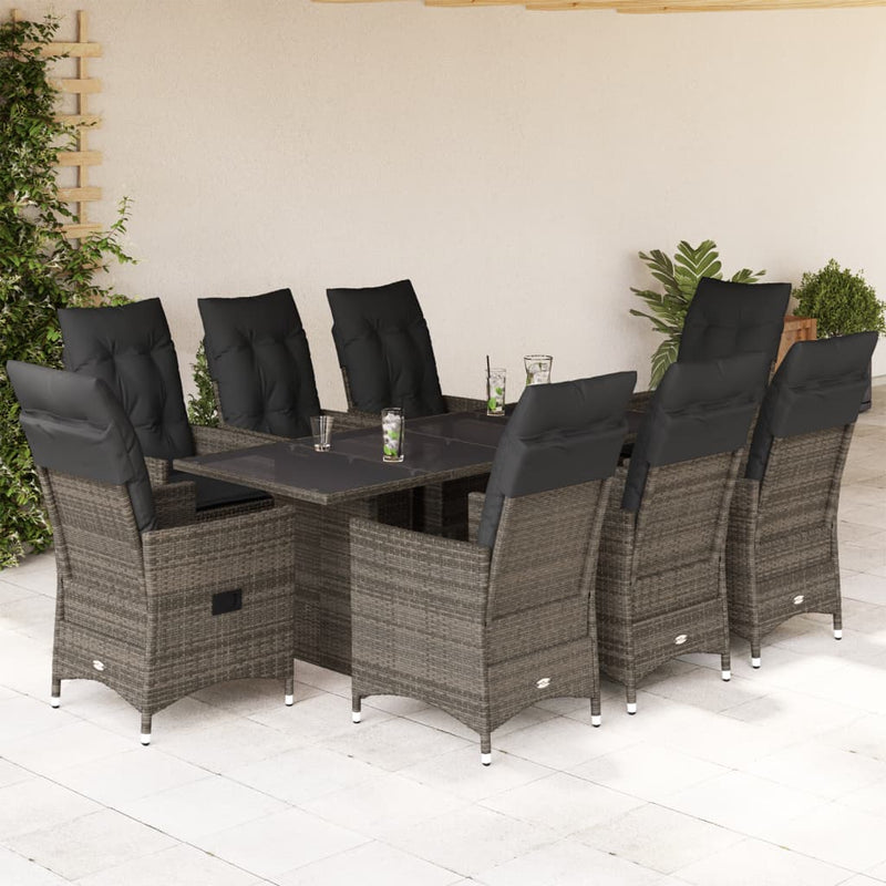 Set mobilier grădină cu perne, 9 piese, gri, poliratan