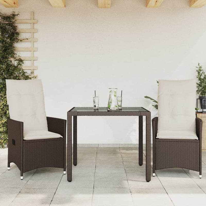 Set bistro cu perne, 3 piese, maro, poliratan