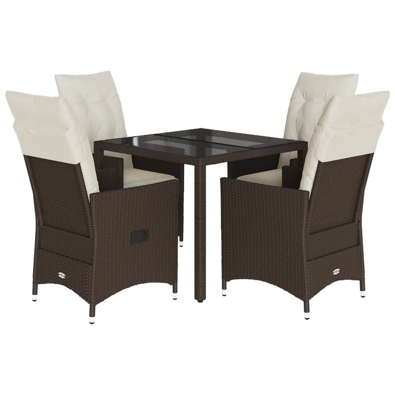 Set mobilier de grădină, 5 piese, cu perne, maro, poliratan