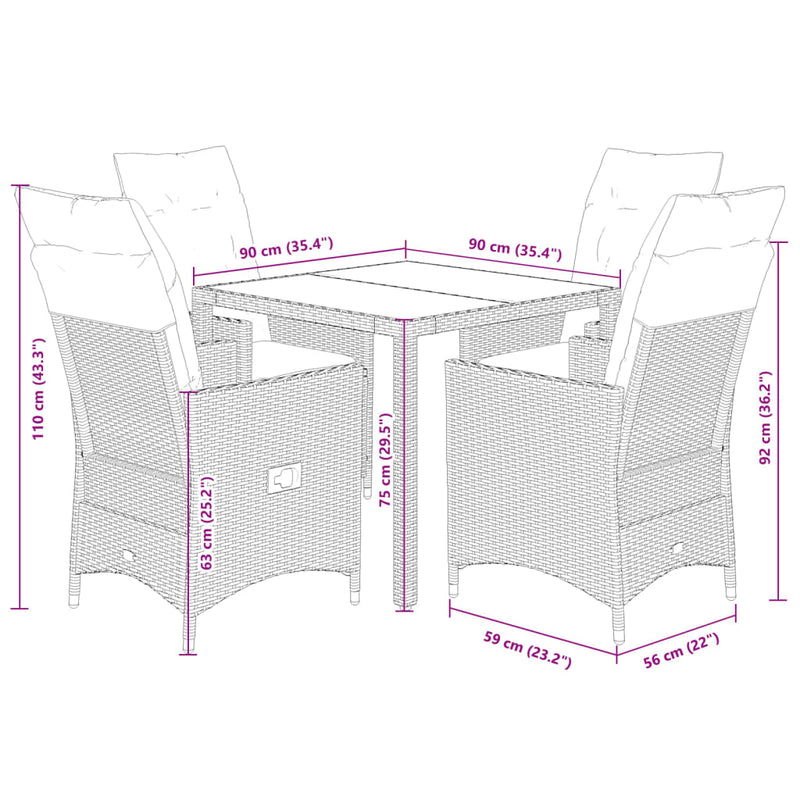 Set mobilier de grădină, 5 piese, cu perne, maro, poliratan