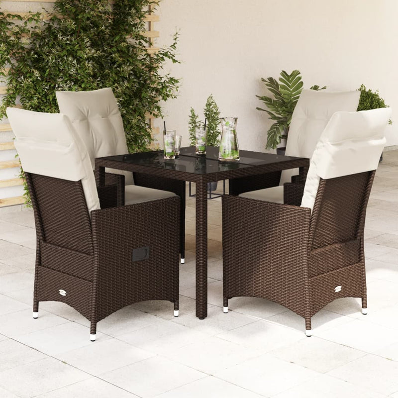 Set mobilier de grădină, 5 piese, cu perne, maro, poliratan