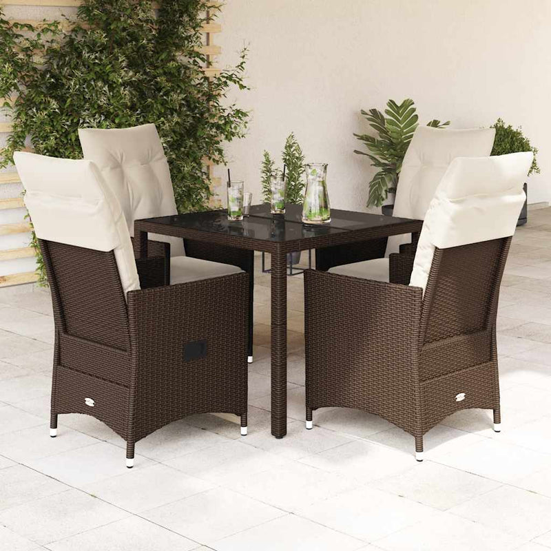 Set mobilier de grădină, 5 piese, cu perne, maro, poliratan