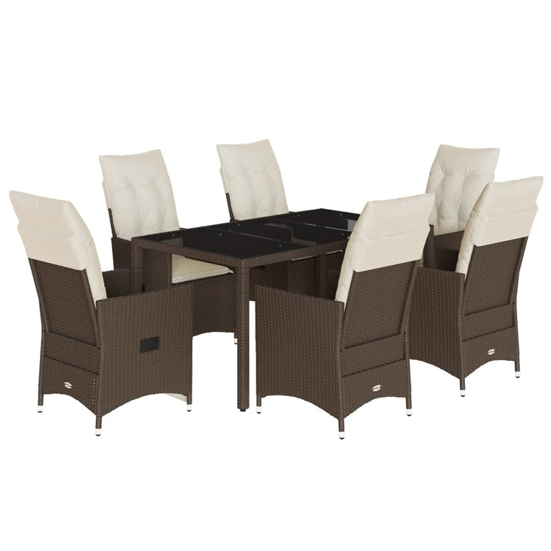 Set mobilier de grădină cu perne, 7 piese, maro, poliratan